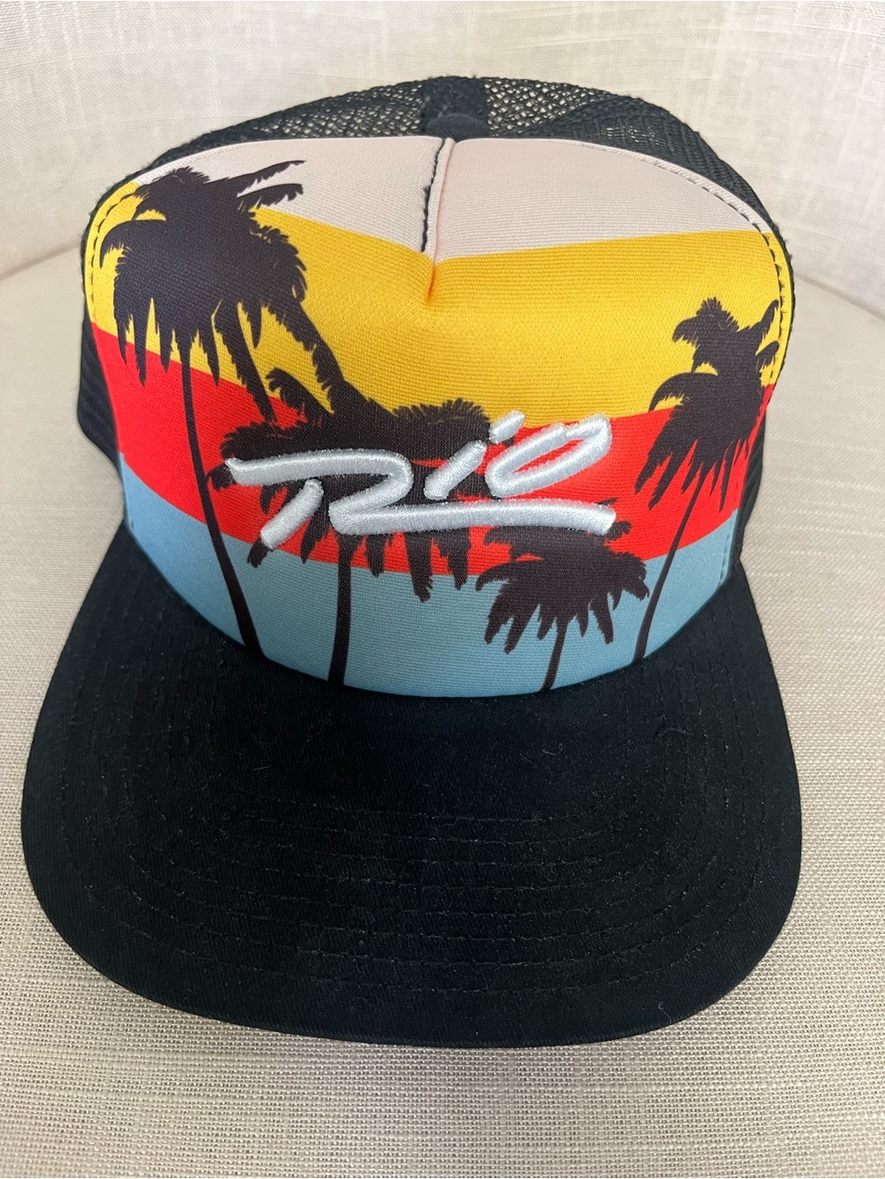 Rio Resort Tropical Palm Snapback Cap with Sunset Stripes